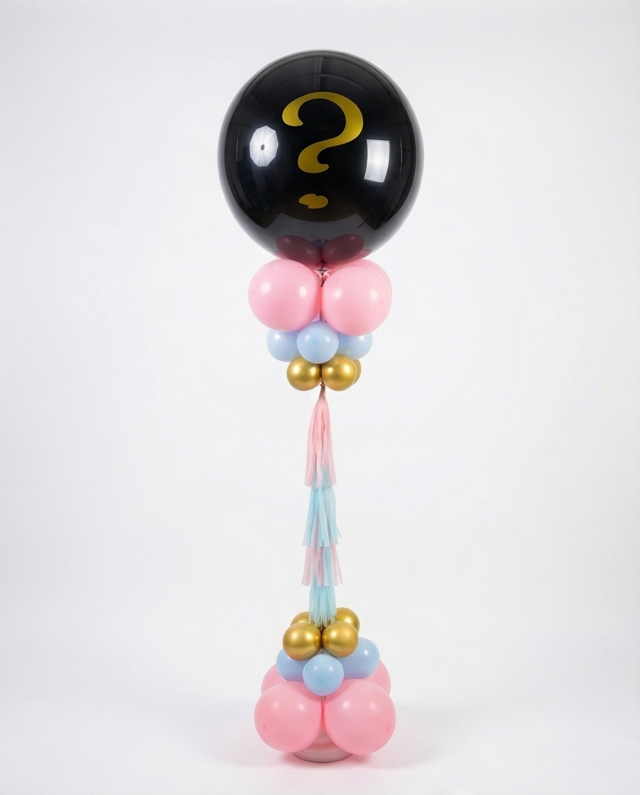 Decorative balloon with black balloon, pink and gold beads, full product view